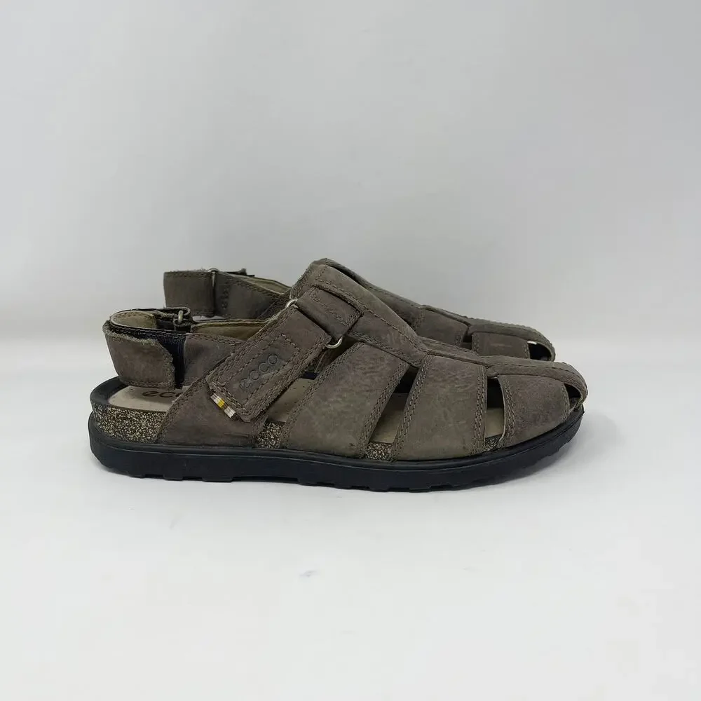 Ecco Cozmo Fisherman Sandal Mens 41/7-7.5 Brown Nubuck Cork‎ Footbed Closed Toe